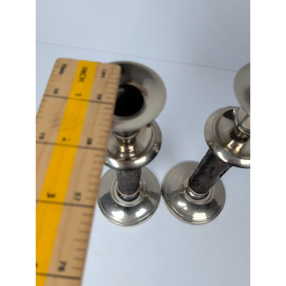 William Sonoma Walnut Bark / Silver Candle Sticks  8 1/4 in set of 2
